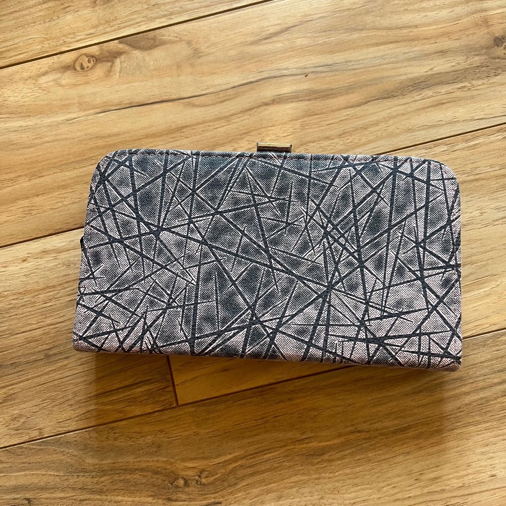 Abstract print hard clutch bag